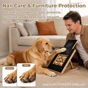 Wooden dog <b>scratching</b> <b>post</b>, adjustable dog food feeder, solid wood pull-out dog nail scraper, wooden pet <b>scratching</b> <b>post</b>. - Product Image 3