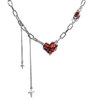 Nouveau Collier en Acier Inoxydable avec Cœur Rouge Épissé 2026 pour Hommes et Femmes, Design Niche Hip Hop, Chaîne de Clavicule, Chaîne de Pull, Bijoux