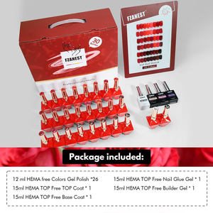Ensemble de vernis à ongles en gel rouge sans HEMA FZN TPO, cadeau de Noël, cerise, sang, rouge vif, orange avec top <span class=keywords><strong>coat</strong></span>, gel de <span class=keywords><strong>base</strong></span>, gel de construction, colle à ongles - Product Image 4