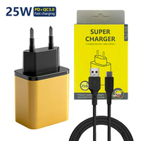 Nouveautés Chargeur mural rapide USB Type-C 2 ports PD 25W avec câble Prise UK pour téléphones mobiles et ordinateurs portables Matériel ignifuge