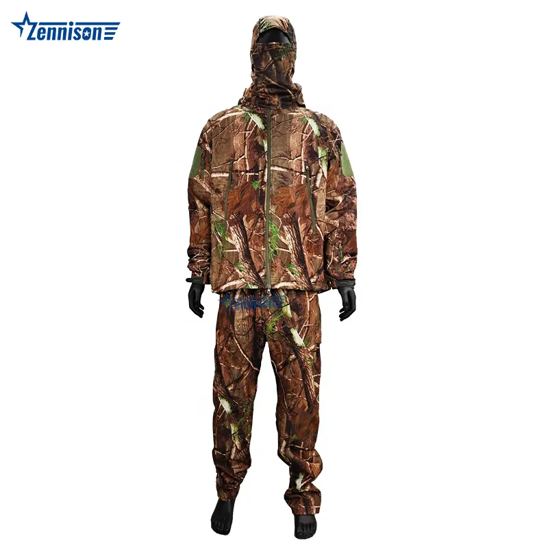 Tactische Jachtpakken Gesimuleerd Blad Camo Softshell Jas En Broek Voor Mannen