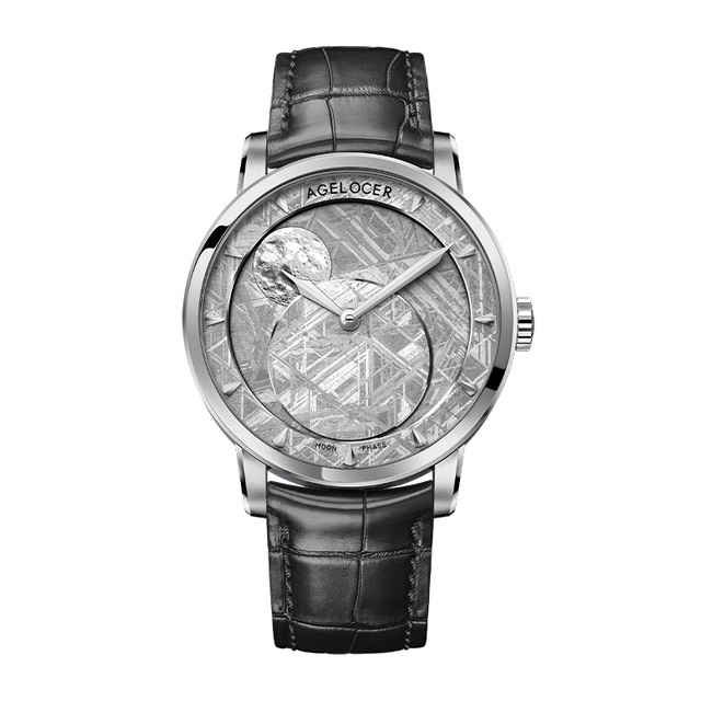 AGELOCER Original Astronomer Watch Meteorite Dial Luxury Automatic Mechanical Moon Phase Watch Diamond Bezel Watch for Men