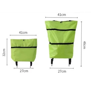 2 in 1 <b>Foldable</b> Storage Bag with Wheel Oxford Cloth Waterproof Grocery Bag Large Capacity Lightweight Shopping <b>Trolley</b> - Product Image 4