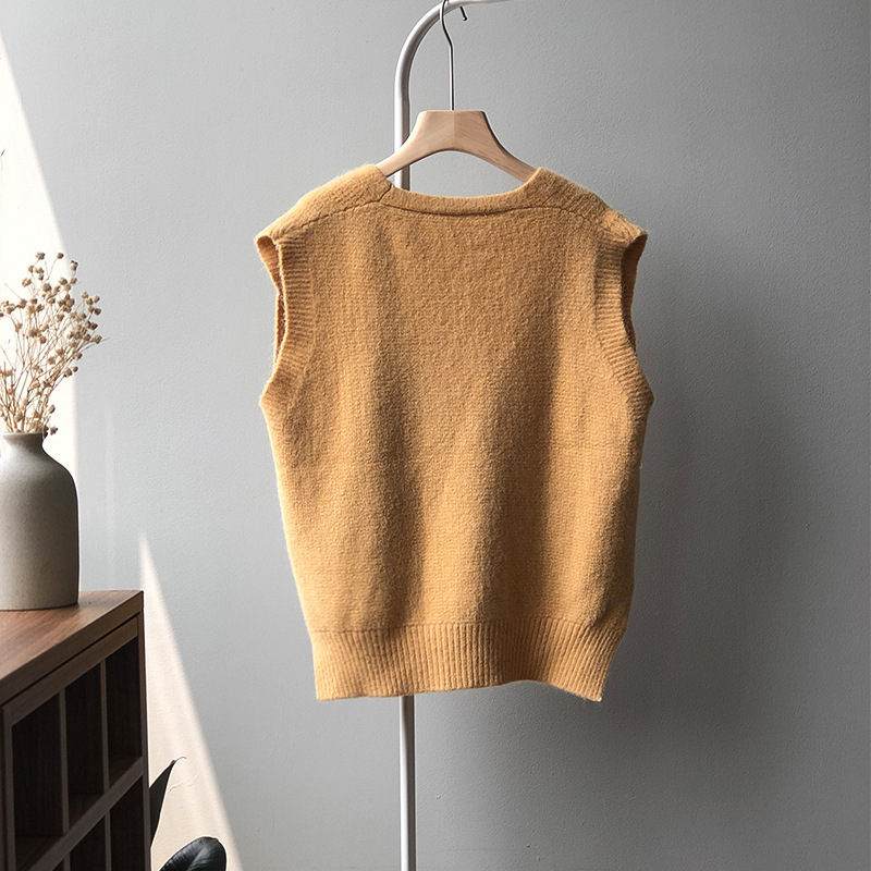 Pullunder Dames mouwloos V-hals gebreide trui elegante gebreide trui casual dames herfst winter trui sweater vest, Kaki, L