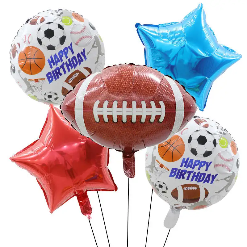 Juego de globos de 5 piezas, fútbol, Rugby, béisbol, Copa del Mundo, globo de papel de aluminio para suministros de decoración de fiesta de cumpleaños
