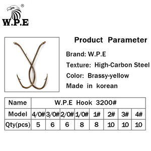 Hameçons de <span class=keywords><strong>p</strong></span>êche de marque W.<span class=keywords><strong>P</strong></span>.E, <span class=keywords><strong>5</strong></span> paquets/lot, hameçons à ardillon, taille 1 # -4 #   1/0 # -4/0 #   Hameçon de <span class=keywords><strong>p</strong></span>êche à la carpe en acier à haute teneur en carbone coréen, matériel de <span class=keywords><strong>p</strong></span>êche - Product Image 2