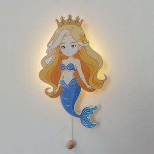 Decoración de pared de madera de sirena con luz LED, luz de pared para guardería, regalo para niñas, luz decorativa de dibujos animados para decoración de pared de habitación de niños - Product Image 2