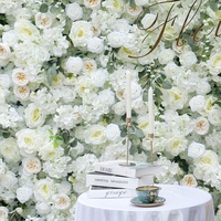 L1230 Mur floral artificiel en soie 5D, roses blanches, pivoines et hortensias, pour toile de fond de mariage, rideau enroulable écologique et romantique pour événements