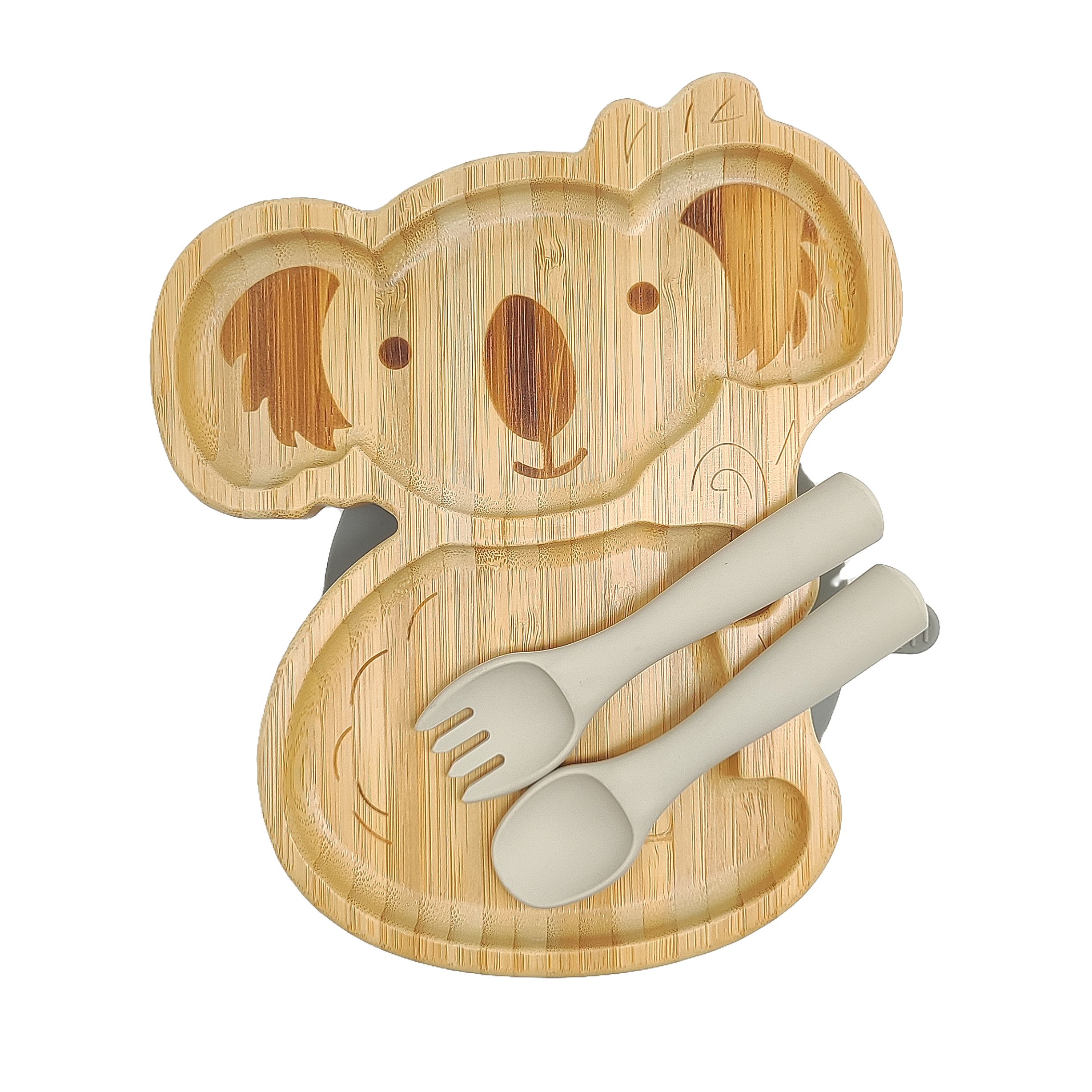 Koala-shaped bamboo plate-cold gray