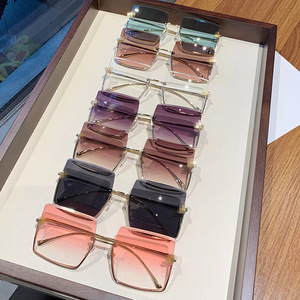 F Brand Metal Half Rim <b>Sunglasses</b> Gold Frame UV400 Women <b>Oversized</b> Fashion Sun Protection Glasses - Product Image 3