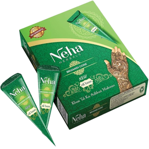 Neha Herbals กรวย mehandi สมุนไพรเฮนน่าธรรมชาติแบบใช้แล้วทิ้งหมึกศิลปะสำหรับสักร่างกายแบบชั่วคราวกล่องบรรจุได้ยาวนาน - Product Image 1