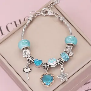 Antique Original Crown Key Lock Shell Starfish Shape Charm Beaded Bracelet For Women Glass Beads Brand Bracelets & Bangles