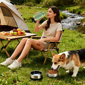 थोक 1000 एमएल स्टेनलेस स्टील पोर्टेबल पालतू फीडर कटोरे ने यात्रा के लिए बाहरी कुत्ते पानी की बोतल - Product Image 4