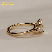 Bague de fiançailles en or massif avec diamant de laboratoire taille poire à trois pierres, certifiée haute qualité, pour femme
