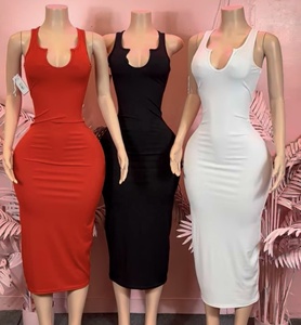 C1343 Consegna Rapida, Offerte Estive, Elegante Abito Lungo in Maglia Elasticizzata <span class=keywords><strong>e</strong></span> Sexy con Scollo a U Senza Maniche - Product Image 1
