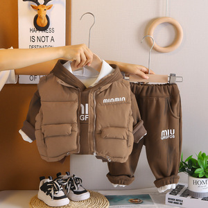 Élégant Nouveau À La Mode Garçons Casual Hiver Outfit Trois Pièces Ensemble Épaissi Chaud Bébé Polaire <span class=keywords><strong>Gilet</strong></span> Lettre En Gros Enfants - Product Image 6
