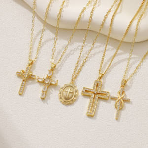 Collar con Colgante <span class=keywords><strong>de</strong></span> Cruz <span class=keywords><strong>de</strong></span> Cobre Chapado en Oro, Joyería <span class=keywords><strong>de</strong></span> Moda al por Mayor OAHLAN, para Mujer, <span class=keywords><strong>Compromiso</strong></span>, Boda, Fiesta - Product Image 1