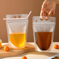 Sachets Doypack en plastique Mylar transparent givré avec fermeture éclair, qualité alimentaire, pour jus et boissons, avec paille, 350ml 500ml 750ml 1000ml