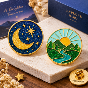 Pins de Solapa Personalizados con Esmalte Brillante, Serie Paisaje de Montaña, Luna y Arcoíris, Broche Metálico, OEM ODM - Product Image 2