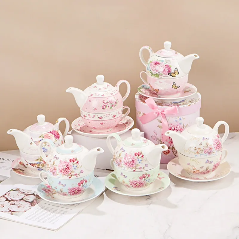 Hot Sale High Quality Fine Bone China Elegant Ceramic Vintage tea pot Set for one person