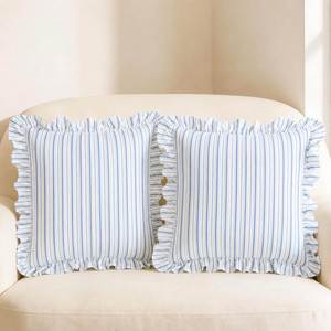 Wholesale Custom <b>Soft</b> Blue Stripe with Zipper 100% Polyester Vintage Plant Luxury Throw <b>Pillow</b> Cover for Home & Hotel Dcor - Product Image 1