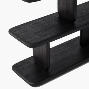 Custom Modern Style Living Room Bookshelf Open Rack Freestanding Black <b>Solid</b> <b>Wood</b> Low <b>Bookcase</b> - Product Image 5