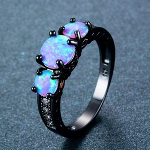 Anillos de Aleación Negra con Turquesa y Ópalo Natural para Mujer, Diseño Brillante con Circones, Estilo Geométrico, Gótico, Retro y Moderno, Venta al Por Mayor ZhuQian - Product Image 1