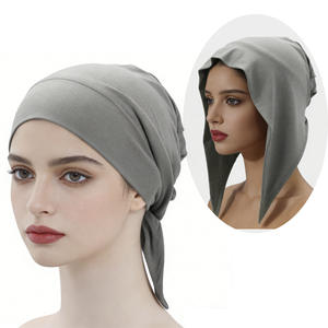 Sous-bonnets instantanés en satin modal et coton, couleur unie, avec cordon élastique, foulard réglable pour femme musulmane - Product Image 1