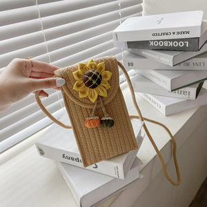 Bolso de cuerda de algodón tejido cruzado para mujer, diseño de flores, cierre abierto para vacaciones de <span class=keywords><strong>playa</strong></span> de otoño y transporte de teléfono móvil - Product Image 5