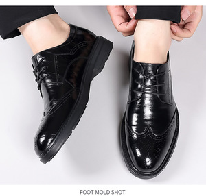 Black Leather Round Toe Oxford Dress Shoes Lace-Up Solid Color Office Career All Seasons wholesale Proxy payment - Product Image 4