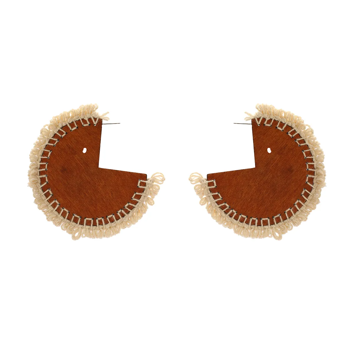 Orecchini a forma di C orecchini in legno fashion design sense borchie europee intrecciate in cotone