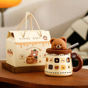 Taza de Dibujos Animados de Osito, Taza de Café, Té y Agua de Alta Gama con Tapa y Cuchara, Linda Taza para Parejas, Resistente a Altas Temperaturas, Estilo Instagram - Product Image 2
