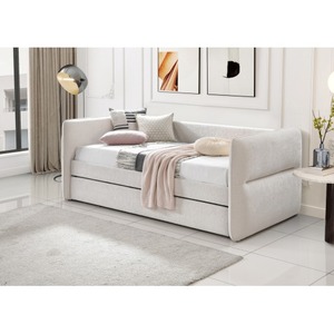 Luxurious 1pc Modern Foldable Daybed <b>Pull</b> Trundle Velvet Button Tufted Nailhead Trim Bedroom Living Room Furniture Oatmeal - Product Image 2