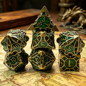 Vintage Style Gold Plated DND <b>Dice</b> Set Antique Brass Finish Polyhedral <b>Dice</b> For Dungeons and Dragons Gamers Wholesale - Product Image 1