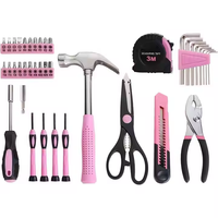 Ensemble d'outils rose de 39 pièces, kit d'outils à main pour la maison, avec boîte à outils portable
