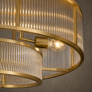 Indoor Two Tier Circular Hanging <b>Lamp</b> Brass Structure Ribbed Glass For Villa Hotel Project Lighting Decoration - Product Image 3