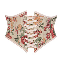 Corsé bajo busto con estampado floral estilo pintura al óleo, de 3 varillas, cincher de cintura corta, cinturón decorativo de moda gótica
