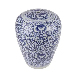 DS42-RYWD Blue and White Porcelain Twisted flower Design Ceramic Wax gourd pot Lamp Base