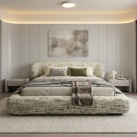 Lit plateforme moderne de luxe écologique avec dossier capitonné surdimensionné et rembourré, cadre en bois de teck, taille Queen