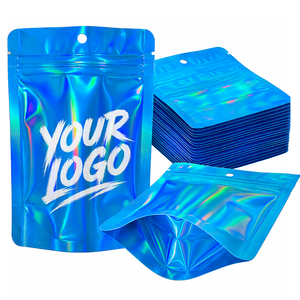 Sacs en mylar holographiques double face de 3,5 g avec impression de logo personnalisée, sachets debout, étanches aux odeurs, refermables, pour le stockage des aliments - Product Image 1