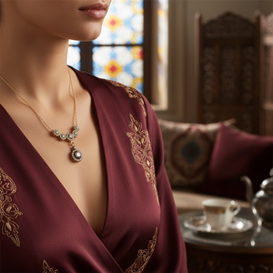 14K <b>Solid</b> <b>Gold</b> Ottoman Fine Art Charm <b>Pendant</b> Trend Necklace Fine Jewellery for Women Made in Turkey - Product Image 3