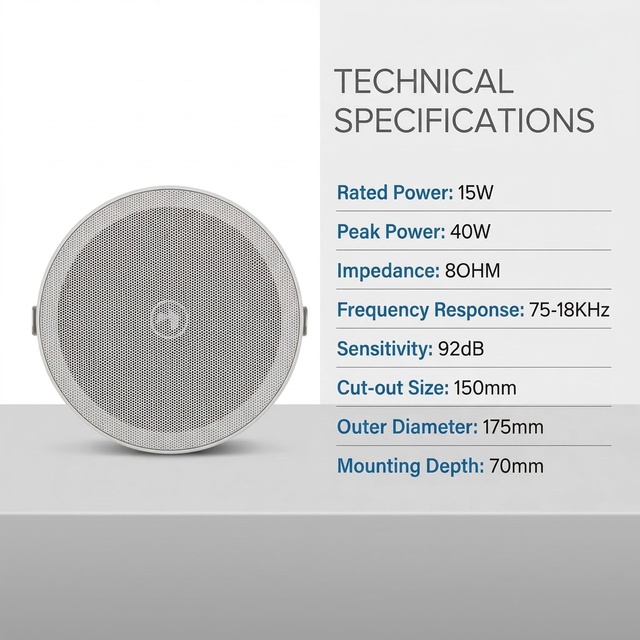 6 Inch Wall-mounted Ceiling Speaker 8ohm Impedance Full Range Stereo for Easy Install Background Music
