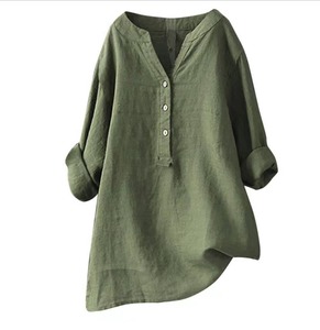 <span class=keywords><strong>Camicia</strong></span> da <span class=keywords><strong>Donna</strong></span> in Cotone e <span class=keywords><strong>Lino</strong></span> con Colletto Alto e Bottoni, Manica Lunga, Tinta Unita, Vendita all'Ingrosso 2026 - Product Image 5