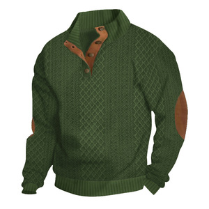 Pull en maille jacquard à col montant pour homme, coupe ajustée, manches longues, décontracté, pour l'extérieur, avec boutons sur le devant, collection automne-hiver - Product Image 6