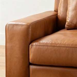 Sofá Seccional en Forma de U de Cuero Caramelo Vintage, con Brazos Cuadrados y Asientos Profundos, Reclinable, de Lujo, para Sala de Estar - Product Image 2