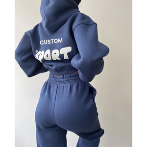 Vente en gros Ensemble sweat-shirt à capuche court en polaire imprimé avec cordon de serrage personnalisé pour femmes sweat-shirt à capuche et sweatshirts surdimensionnés pour femmes - Product Image 2