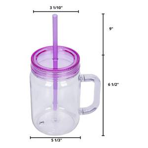 Vente en gros DD1791 Gobelets isothermes personnalisés à large ouverture de 20 oz, en plastique, type bocal Mason, avec poignées et couvercles - Product Image 6