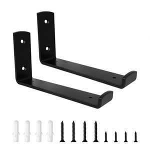 Paquete de 6 soportes de estante grandes soportes de metal resistentes soportes negros con estante flotante DIY con Hardware - Product Image 2