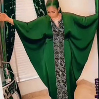 Robes Africaines Tendance Y20804 pour Femmes, Vêtement en Rayonne, Manches Chauve-Souris, Col en V, Strass, Robe Boubou Longue pour l'Église