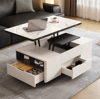 Table basse relevable et table à manger 2-en-1 pour salon, avec tabourets